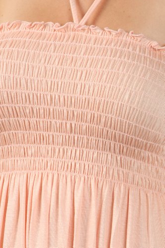 Image of Sakkas Soft Jersey Feel Solid Color Smocked Bodice String Halter Long Dress