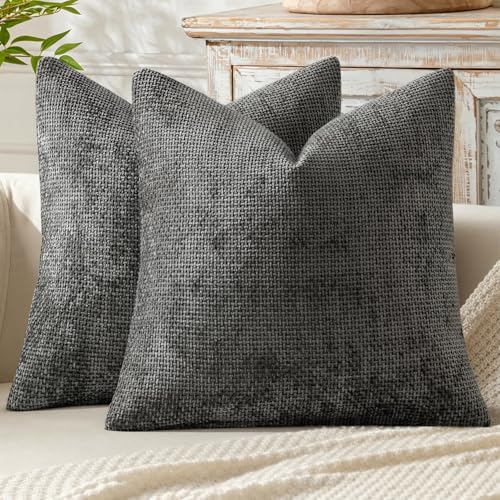 Image of MIULEE Pack of 2 Couch Throw Pillow Covers 16x16 Inch Dark Gray Modern Boho Accent Decorative Pillow Covers Soft Chenille Farmhouse Cushion Covers for Home Decor Bed Sofa Living Room