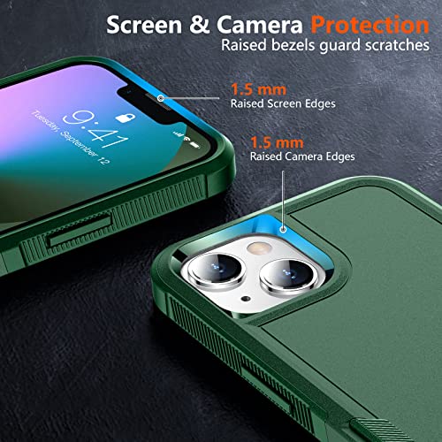 Spidercase Designed For Iphone 13 Case/Iphone 14 Case, [10 Ft Military Grade Drop Protection] [With 2 Pcs Tempered Glass Screen Protector] Cover For Iphone 13 & 14 6.1 Inch (Black Green) #TOP5