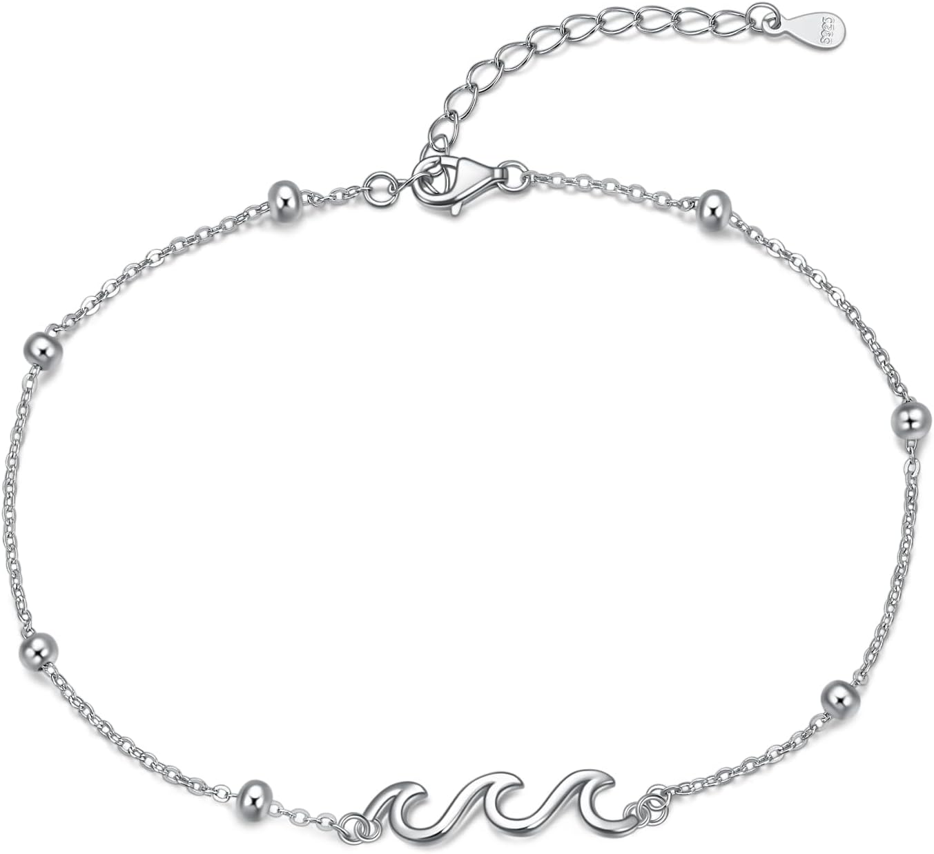 Rnivida 925 Sterling Silver Anklet for Women, Dainty Cross, Evil Eye, Anchor, Wave Beads Chain Ankle Bracelet
