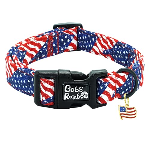 Image of Independence Dog Collar-USA Flag Print Pet Collar Adjustable Cute Soft Comfortable Cotton Collars Holiday Puppy Collar Gift for X-Small Dogs
