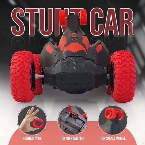 Image of NHR RC Stunt Car for Kids and Children, 360 Rotating & Rolling, Remote Control Car with Lights, Music & USB Rechargeable Battery, Indoor & Outdoor Toy for Boys and Girls Age 3+ (Red)