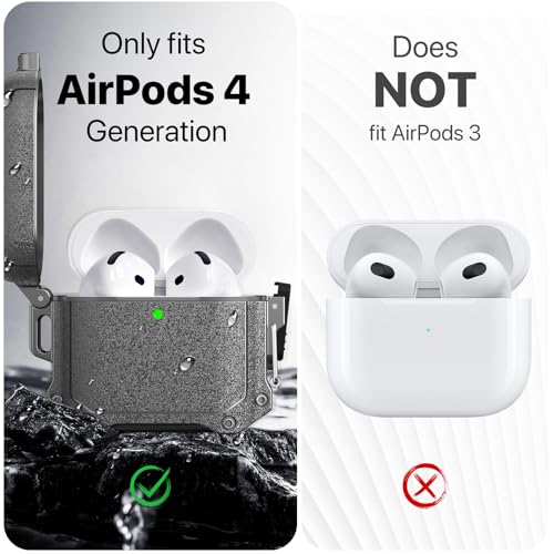 Image of RFUNGUANGO Locking Case for AirPods 4th Generation - Waterproof, Shockproof, Rugged Full Body Case for AirPods 4th Generation - with Carabiner Clip, with Cleaning Kit-Silver-Grey