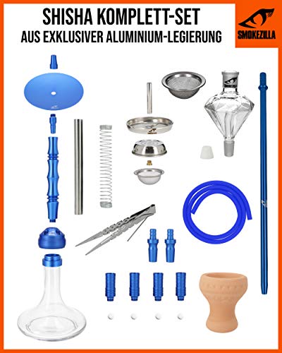 SMOKEZILLA® MINYA 2S Shisha Set Blau - 2 Schläuche + Anschluss & Mundstücke - Inklusive Shisha Zubehör Mit Kaminkopfset… – Bild 3