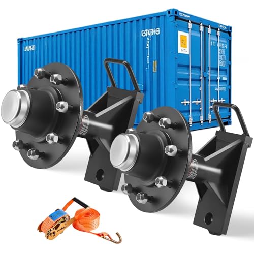 Image of VEVOR Shipping Container Wheels 8-Lug Wheels Kit, Heavy Duty Shipping Container Axle with Ratchet Tie Down-Moves 20 ft - 40 ft, Secure Transport for Dock, Warehouse, Construction Site, Black