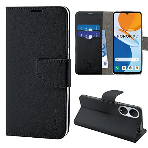 N NEWTOP Cover Compatibile con Huawei HONOR X7, HQ Lateral Custodia Libro Flip Chiusura Magnetica Portafoglio Simil Pelle Stand Protezione Completa Case TPU Anti Urto (Nero)