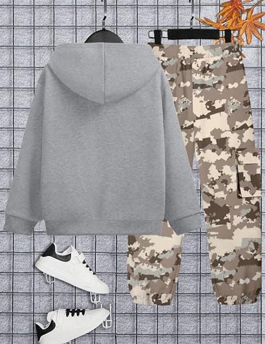 Image of KANGKANG Boys Clothes Two Piece Long Sleeve Hooded Sweatshirt Top Camouflage Sweatpants Fall Outfits Winter Clothes Set 6-16Y