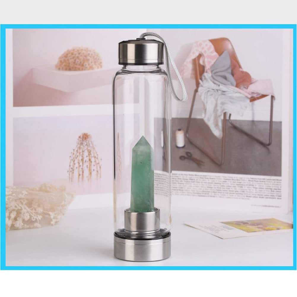 SAHKGYE Botella De Agua De Cristal Obelisco Curativo De Punto De Cristal Natural Botella De Agua Wand Elixir Energy Botella De Agua con Infusión De Piedras Preciosas De Cuarzo (Color : Red and Green)