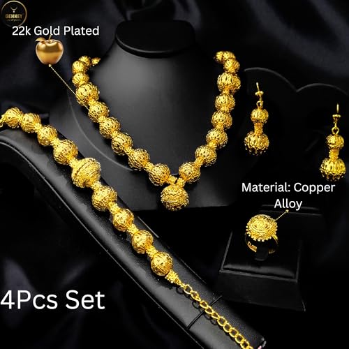 Image of GEHNEY joy of jewels 24k Gold Plated Choker Jewellery Set for Women - Earrings Ring & Bracelet Gold Necklace Set for Women Stylish - Bridal Necklaces for Women Golden with Cubic Zirconia CZ Stones