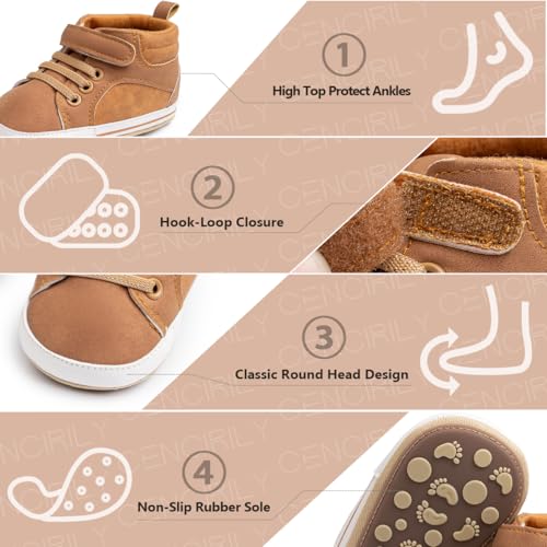 CENCIRILY Baby Boys Girls High Top Sneakers Soft Soles Anti Skid Infant Ankle Shoes Toddler Prewalker First Walking Crib Shoes4