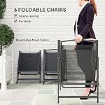 Outsunny 8 Piece Patio Dining Set with Table Umbrella, 6 Folding Chairs and Rectangle Dining Table, Outdoor Patio Furniture Set, Black - Image 4