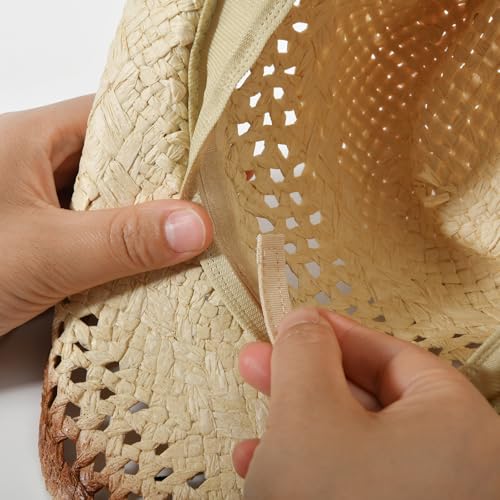 Image of Cowboy Hats for Women & Men Straw Cowboy Hat Wide Brim Western Cowgirl Hats Summer Sun Hat