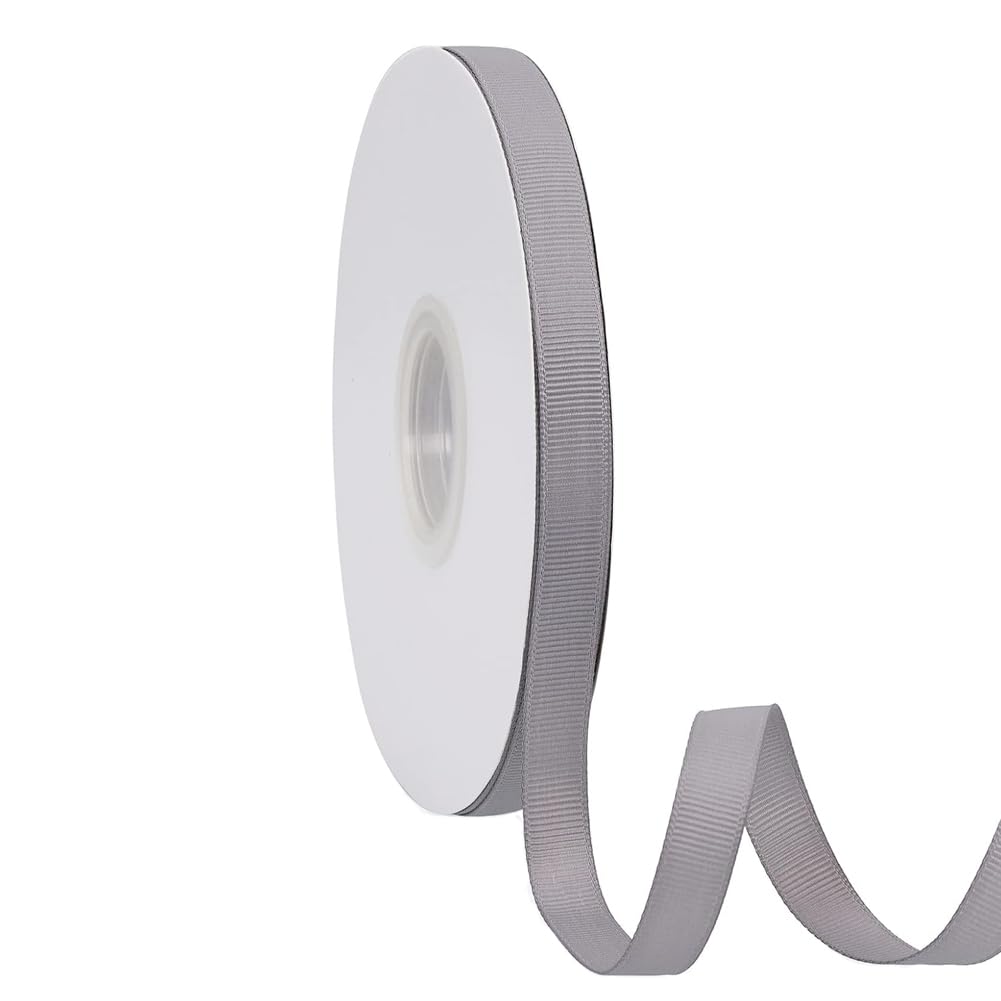 Photo 1 of 1/2 inch *100 Yards Solid Grosgrain Ribbon Polyester Fabric Ribbon Ideal for Wedding Gift Wrapping Sewing DIY Crafts Hair Bows Swags Christmas and Party Decoration (Gray)