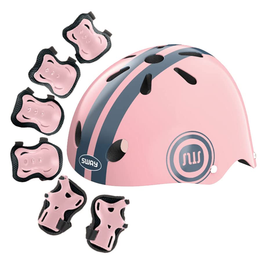 SKADE Bike Helmet 7 in 1 for Kids and Pads Set Adjustable Kids Bike Knee Pads Elbow Pads Wrist Guards for Scooter Skateboard Roller Skating Cycling Helmet Kids