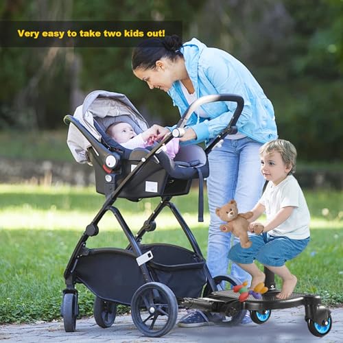 Image of Universal Stroller Board - 2 in1 Sit and Stand Stroller Glider Board and Detachable Seat Buggy Board Suitable for 99% of Strollers, Max Load 66lbs for 2-6-year-old Children (Brown)