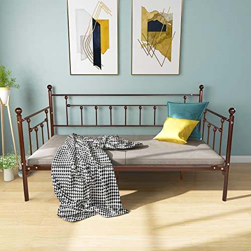 Homerecommend Metal Daybed Frame Twin Metal Slats Platform Base Box Spring Replacement Bed Sofa For Living Room Guest Room (Twin, Bronze) #TOP1