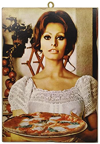 KUSTOM ART Tableau de style vintage Acteurs célèbres « Sofia Loren » Che Serve La Pizza. Impression sur bois pour décoration restaurant pizzeria bar Cover