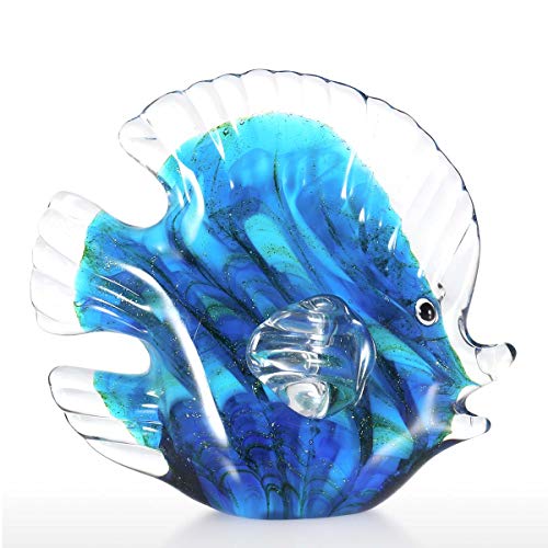 Romacci Escultura de vidro de peixes tropicais azuis decoração para casa de peixes