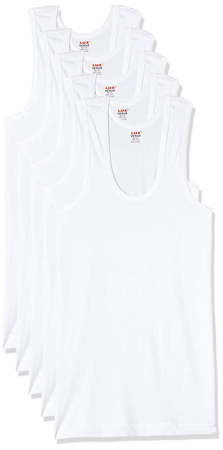 LUX VENUSMen's Cotton Vest (Pack of 5) (85) White