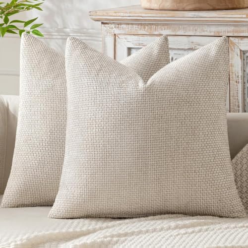 Image of MIULEE Decorative Neutral Beige Euro Sham Pillow Covers 26x26 Inch 2 Pack