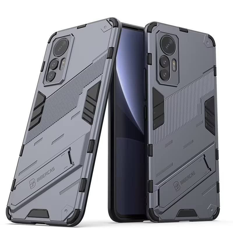 EASSGU Custodia per Xiaomi MI 12 / Xiaomi MI 12X (6.28' Inches), con Cover Protettiva in Armor Silicone Antiurto per PC Kickstand - Grigio