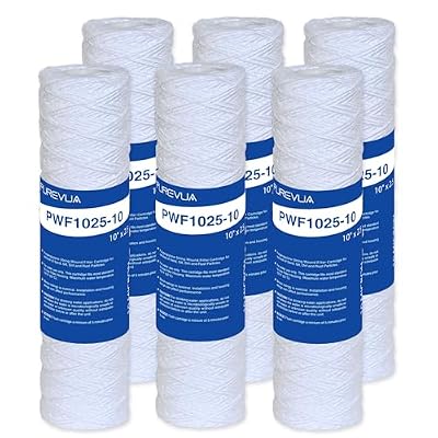 Purevua 10 Micron 10"x2.5" String Wound Sediment Filter, Whole House Water Filter Cartridge for Well Water, Compatible with CW-F, AO-WH-PRE-R2, WHKF-WHSW, Fits Standard 10" Housings, 6 Pack