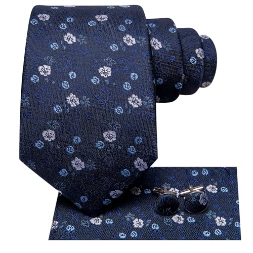 Image of Dubulle Mens Tie Set Solid Paisley Silk Striped Necktie for Men with Cufflinks Tie and Pocket Square