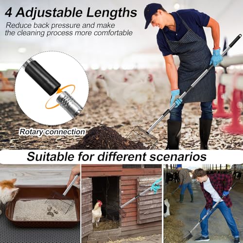 Image of 10 inch Large Chicken Poop Scooper for Sand for Shavings 74 inch Heavy Duty Pooper Scooper Long Handle Chicken Coop Scoop for Cleaning Tools and Rake 5-in-1 Sifting Shovel for Chicken Scoop supplies
