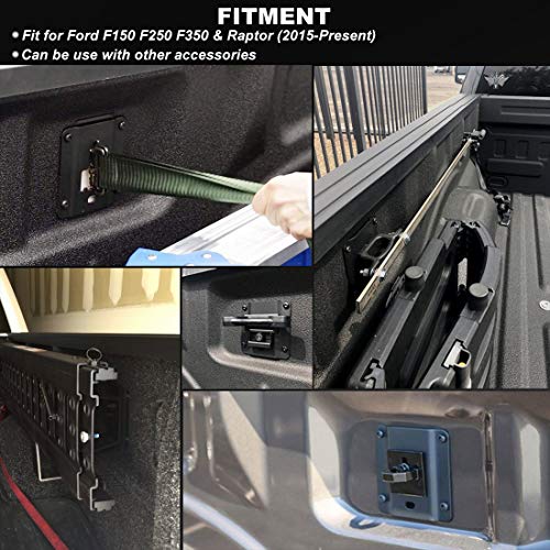 Tie Down Brackets for Ford F150 F250 F350 & Raptor Truck Bed Cargo (2015-Present) OE# FL3Z-9928408-AB, 4 Plates w/Extra Screws and Security-Drive Torx