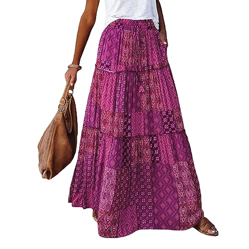 Women Boho Maxi Skirt Summer Tiered Ruffle Graphic Print Long Skirt Causal Vacation Skirt Vintage Skirt2