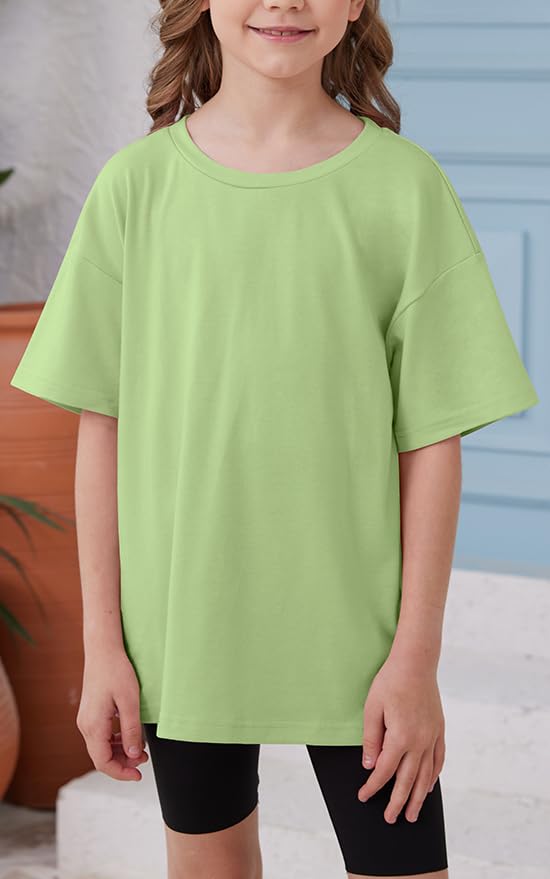 Image of ZDC Girls Short Sleeve T Shirts Kids Summer Oversized Tops Trendy Crewneck Basic Tees 5-14 Years