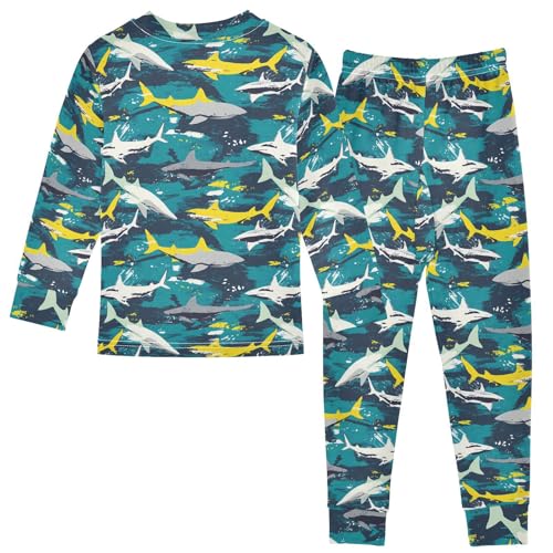 ALAZA Shark Starfish Palm Tree 2 Piece Pajama Set Long Sleeve Top and Pants Sleepwear Unisex2