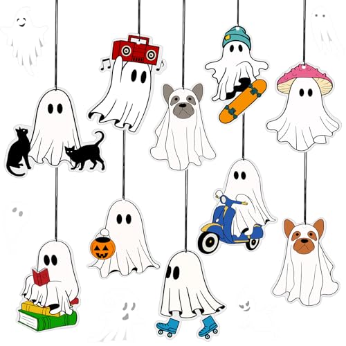 Siifert 12 Pcs Ghost Car Accessories Ghost Car Air Freshener Bulk Scented Ornaments for Tree Funny Horror Hanging Automotive Interior for Halloween Stocking Stuffers Party Gifts