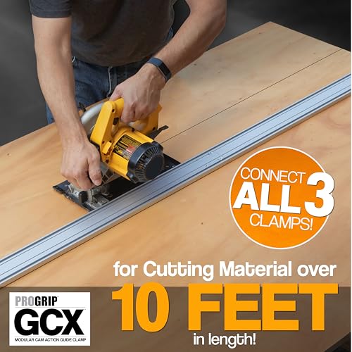 Image of ProGrip GCX Edge Clamp Guide 3 Pack - Modular Extendable Track for Circular Saws, Routers & Jigsaws -Aluminum Cutting Guide with Locking Handle -Includes 24, 36 and 50 Inch Clamps