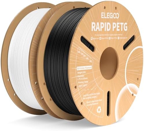 ELEGOO Rapid PETG Filament 1.75mm Schwarz & Weiß 2KG | High-Speed bis 600mm/s 3D Drucker Filament, Maßgenauigkeit +/- 0,02mm, 1kg Spule (2.2lbs), Kompatibel mit FDM 3D Drucker