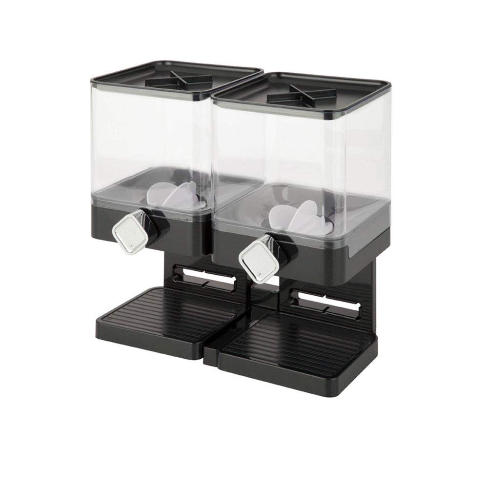 TopHomer Double Cereal Dispenser White/Black Plastic Dry Food Storage Container, Keeps Cereal Granola Oats Nuts Rice Sweets Dry Clean Crunchy and Fresh