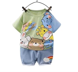 Shree Shyam Textile Animal Print Denim Half Co-ord Sets for Baby Girls, Playful Attire of Matching Set of Hoisery Tops & D... Price In India