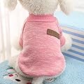 Idepet Pet Cat Dog Sweater,Warm Dog Jumpers Cat Clothes,Fleece Pet Coat for Puppy Small Medium Large Dog,Pink & Grey (L, Pink)