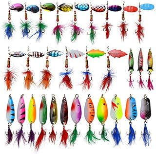 Roostertail Spinner Fishing Lures Kit-30pcs Metal Fishing Spoon Lures Casting Spinner Baits with Feathered Treble Hooks for Trout Bass Pike Salmon Walleye Fishing
