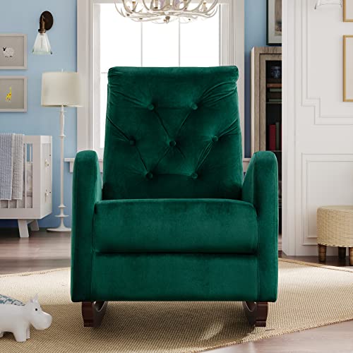 Merax Green Modern Tufted Accent Rocking Chair, Upholstered Nursery Glider Rocker With High Backrest For Baby And Kids, Set Of 1 #TOP2