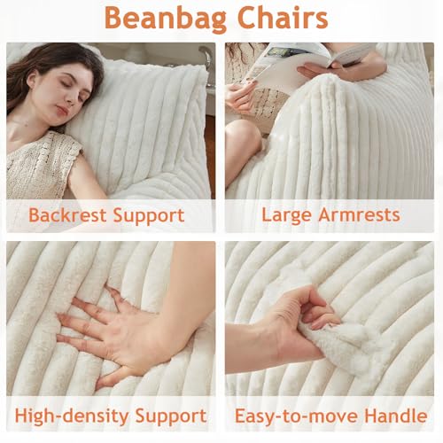 Image of Giant Bean Bag Chairs for Adults Teens with Filling Large Fluffy Bean Bag Chair with Armrests Plush Comfy BeanBag Couch Sofa Chair for Bedroom Living Room Reading