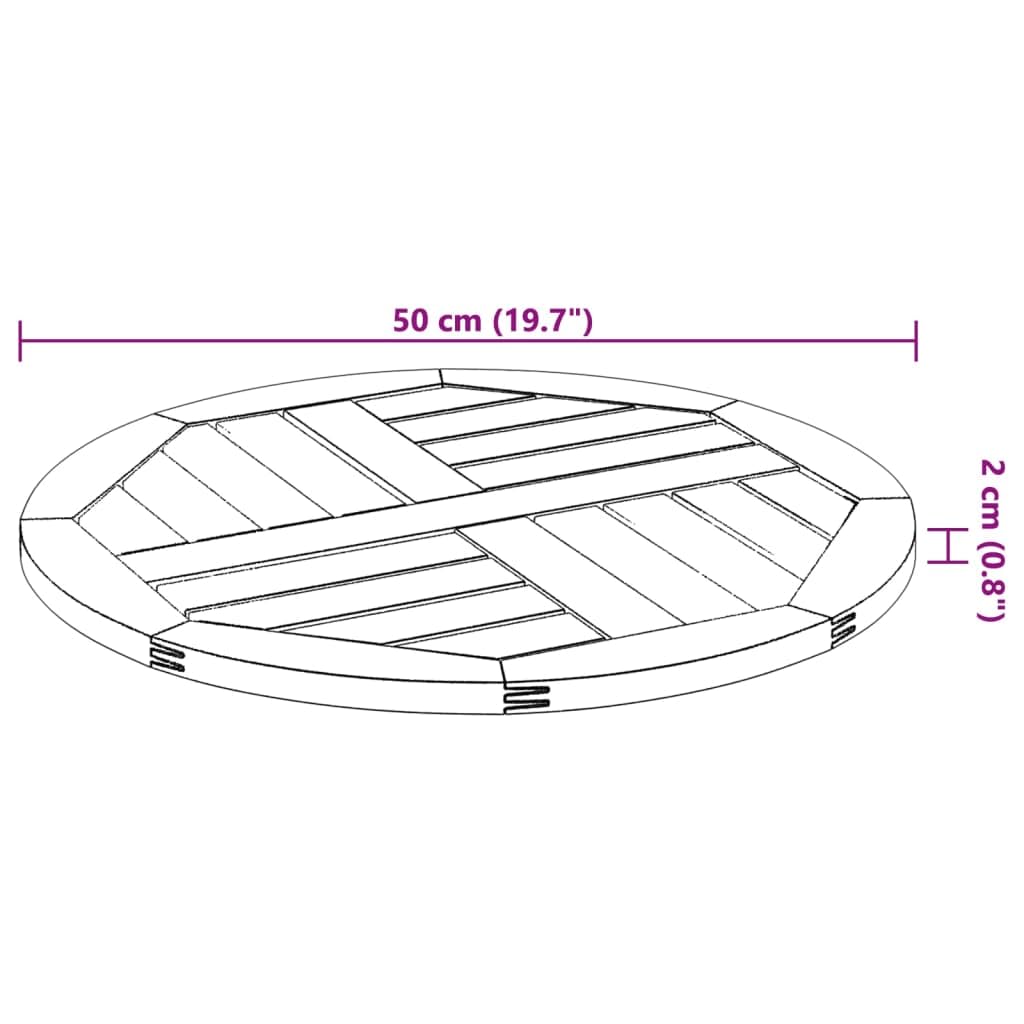 vidaXL Piano per Tavolo Ø50x2 cm Rotondo in Legno Massello di Acacia, Piano del Tavolo, Piano del Tavolo in Legno, Bordo di Ricambio