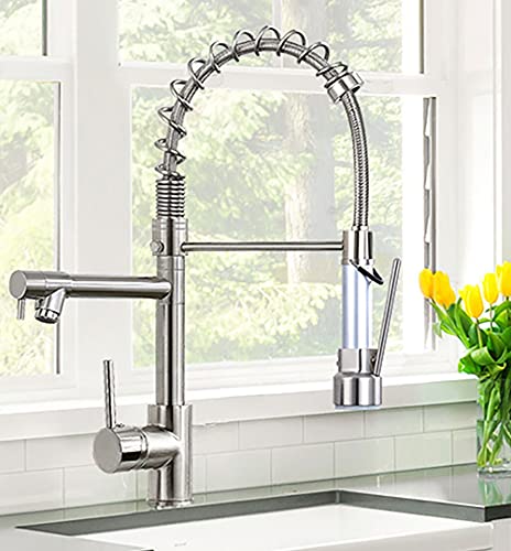 GÜMÜ- Kitchen Faucet with Pull Down Sprayer,Commercial Single Handle High Arc Stainless Steel Brushed Nickel Kitchen Sink Faucet