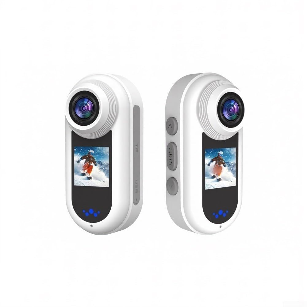 Action camera 2K, 1,5 W, magnetica, indossabile, con registrazione a intervalli WiFi, doppio schermo, grandangolo a 140°, rilevazione di movimento, video Vlog per videocamera per ciclismo (bianco)
