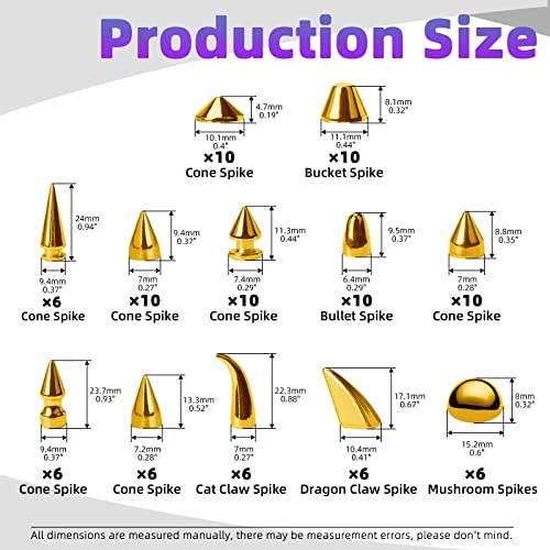 Swpeet S2648 96 Sets 12 Styles Gold Mixed Shape Spikes And Studs Metal Screw Back Bullet Cone Studs And Spikes Rivet Leather Rivets Kit thumb #1