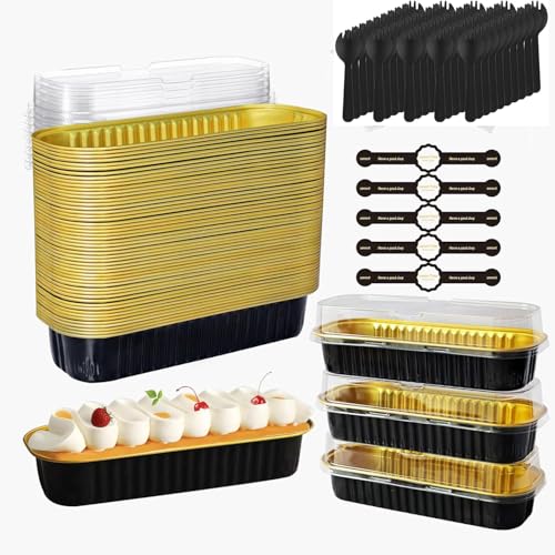 Listado de Papel para magdalenas los más recomendados. 44 50 tazas de papel de aluminio para magdalenas con tapas y cucharas, sartenes rectangulares de aluminio de 6.8 onzas, mini recipientes para panecillos, recipientes para fiestas de...