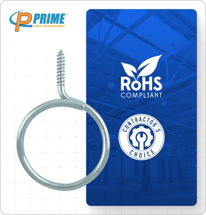 Prime Cable Management Cable & Wire Support Heavy Duty 2 Inch Threaded Bridle Rings Wood Screw, Cable Ring Hangers for Low Voltage Cable Management