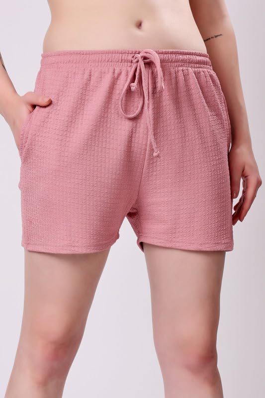 Image of London Hills Shorts for Women Textured Waffle Knit with Pockets for Gym, Sports, Running, Yoga, Cycling, Walk Casual Shorts Or Half Lower, Hot Pant, Half Trouser, Pack of 1, Pack of 2, Pack of 3