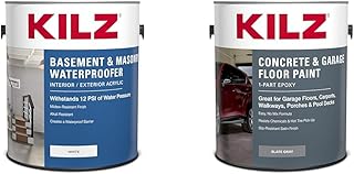 KILZ 1 Gallon Basement & Masonry Waterproofing Paint and 1 Gallon Concre...