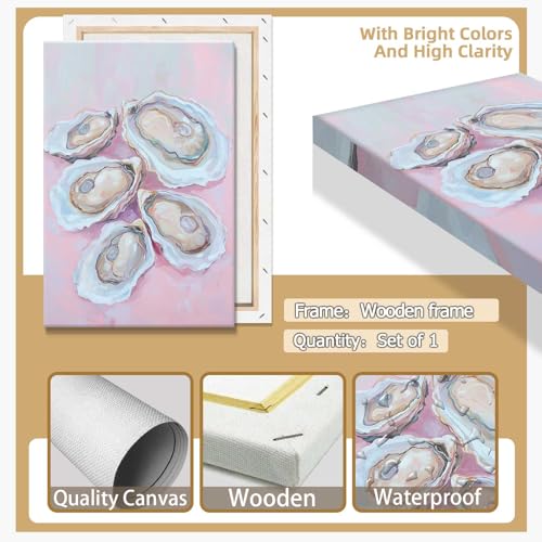 Image of Pastel Blue Oyster Shell Poster Abstract Beachy Shell Canvas Wall Art Trendy Colorful Coastal Shell Picture Prints Painting For Home Living Room Kitchen Restaurant Wall Decor 24x36in Framed
